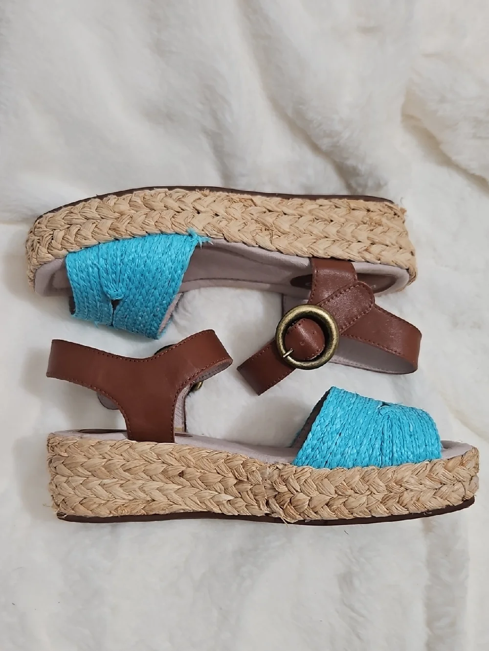 Veletto Platform Sandals Size 38 Turquoise Blue Leather Espadrille Wedge